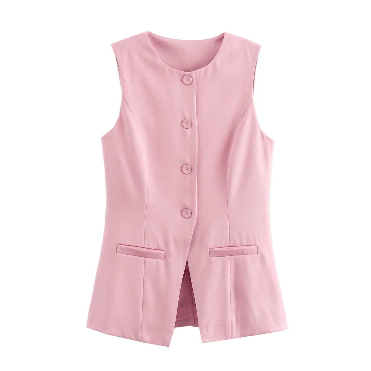 DAMEN 2025 Weiß Ärmellose Weste Damen Knopf Sommerwesten für Damen Jacke Rosa Weste Top Damen Streetwear Damen Maßgeschneiderte Weste