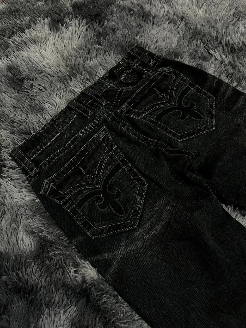 Y2K Black Washed Bestickte High-Waisted Oversized Jeans Herren Europäischer und Amerikanischer Retro Klassiker Lockere Weite Gerader Schnitt Hosen