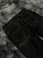 Y2K Black Washed Bestickte High-Waisted Oversized Jeans Herren Europäischer und Amerikanischer Retro Klassiker Lockere Weite Gerader Schnitt Hosen