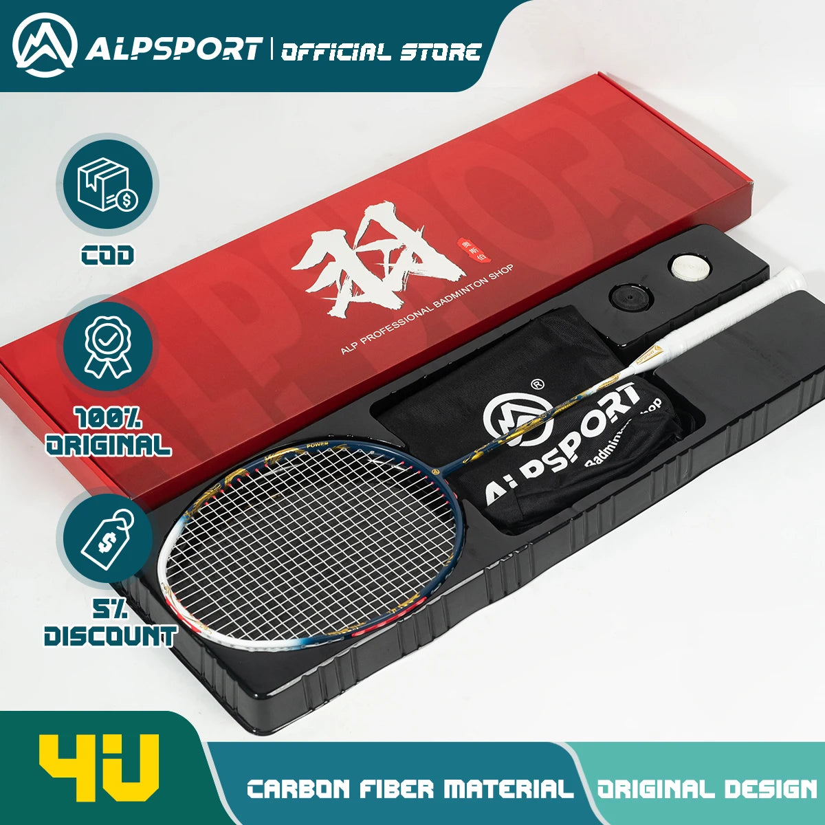 ALP QY2.0 Pro 4U 85g 100% Carbonfaser + Titanlegierung Badmintonschläger Ultraleichte Sportausrüstung Schläger Badmintontraining