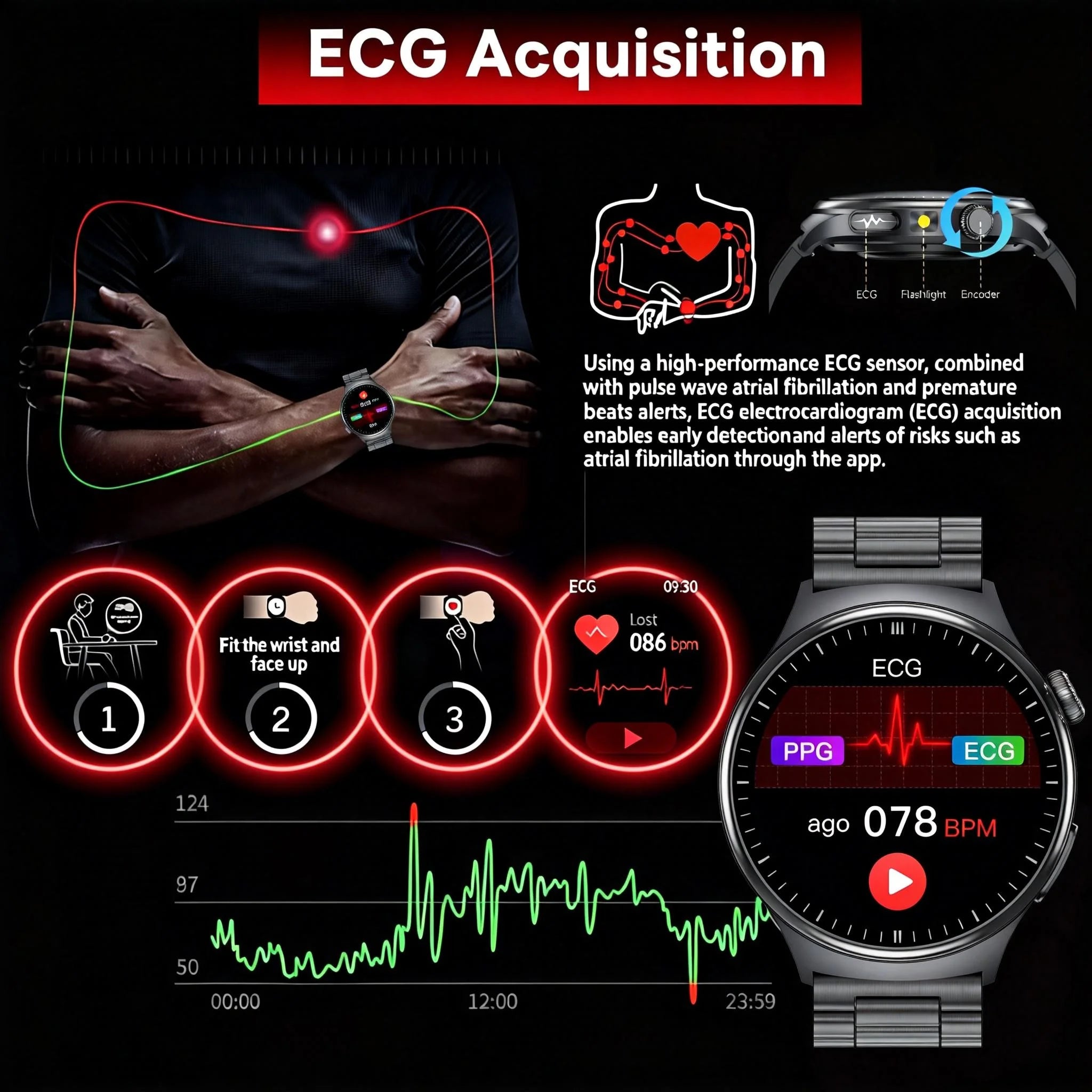 2026 Neue genaue Körpergesundheitsanalyse Smartwatch Herren EKG Blutfette Harnsäure Blutdruck Körperfett Sprachanruf Smartwatch Zweitbild
