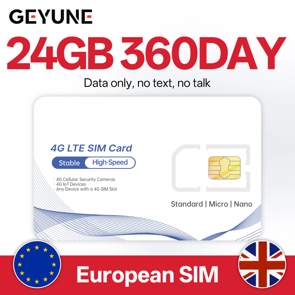 Europa Prepaid Daten-SIM-Karte, Abdeckung in Europa/Großbritannien, High-Speed 5G/4G LTE, Nur-Daten-SIM-Angebot für 4G-Kameras und Reisen
