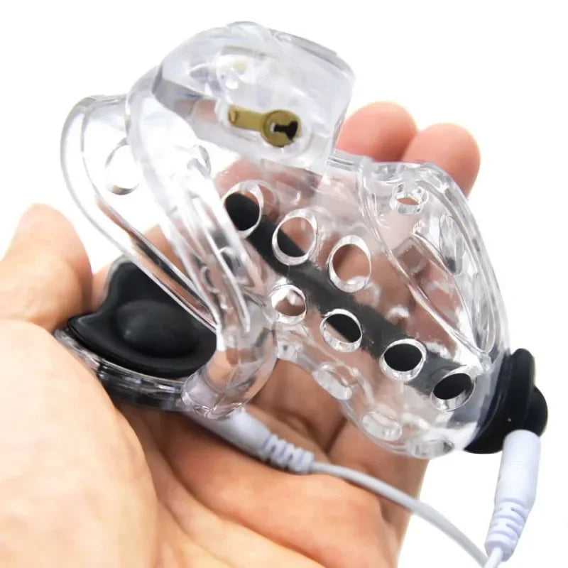 Elektrischer Schlag Männlicher Kunststoff Langer Kurzer Käfig Keuschheitsvorrichtung Cock Penis Ring Hodenklemme Elektro BDSM-Fessel Sexspielzeug Mann