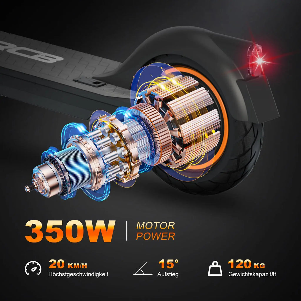 RCB EV10Z Elektroroller mit ABE Straßenzulassung 350W Motor 36V11.4Ah Akku 35-40km Reichweite 10 Zoll Rad Klappbar 120KG Max. Belastung für Pendler in der Stadt