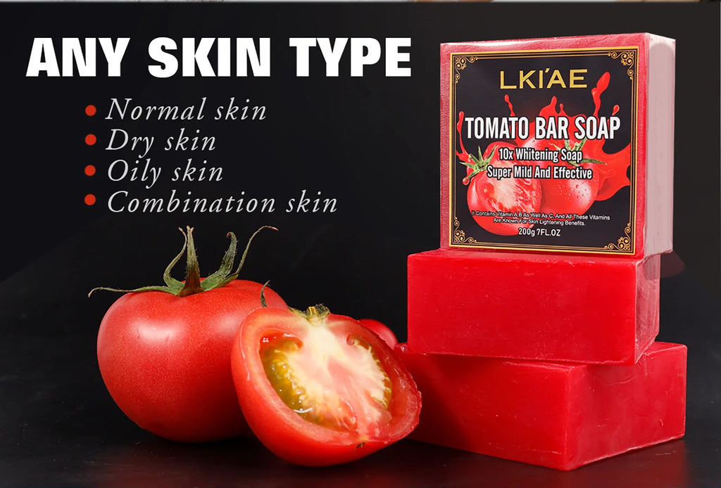 AILKE Bio-Tomaten-Seifenstück, hellt die Haut auf, reinigt tiefenwirksam, peelt, entfernt dunkle Flecken, spendet Feuchtigkeit, für Gesicht und Körper, 200 g