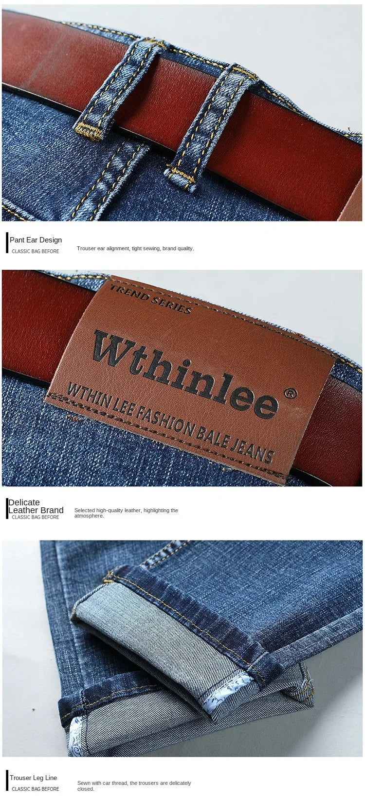 WTHINLEE Business Herren Jeans Casual Straight Stretch Mode Klassische Blaue Arbeits-Denim-Hosen Herren Markenbekleidung Größe 28-40