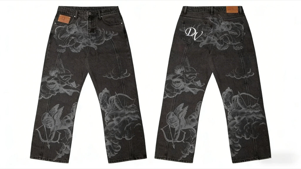 Y2K Black Washed Bestickte High-Waisted Oversized Jeans Herren Europäischer und Amerikanischer Retro Klassiker Lockere Weite Gerader Schnitt Hosen