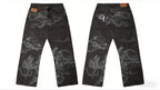 Y2K Black Washed Bestickte High-Waisted Oversized Jeans Herren Europäischer und Amerikanischer Retro Klassiker Lockere Weite Gerader Schnitt Hosen