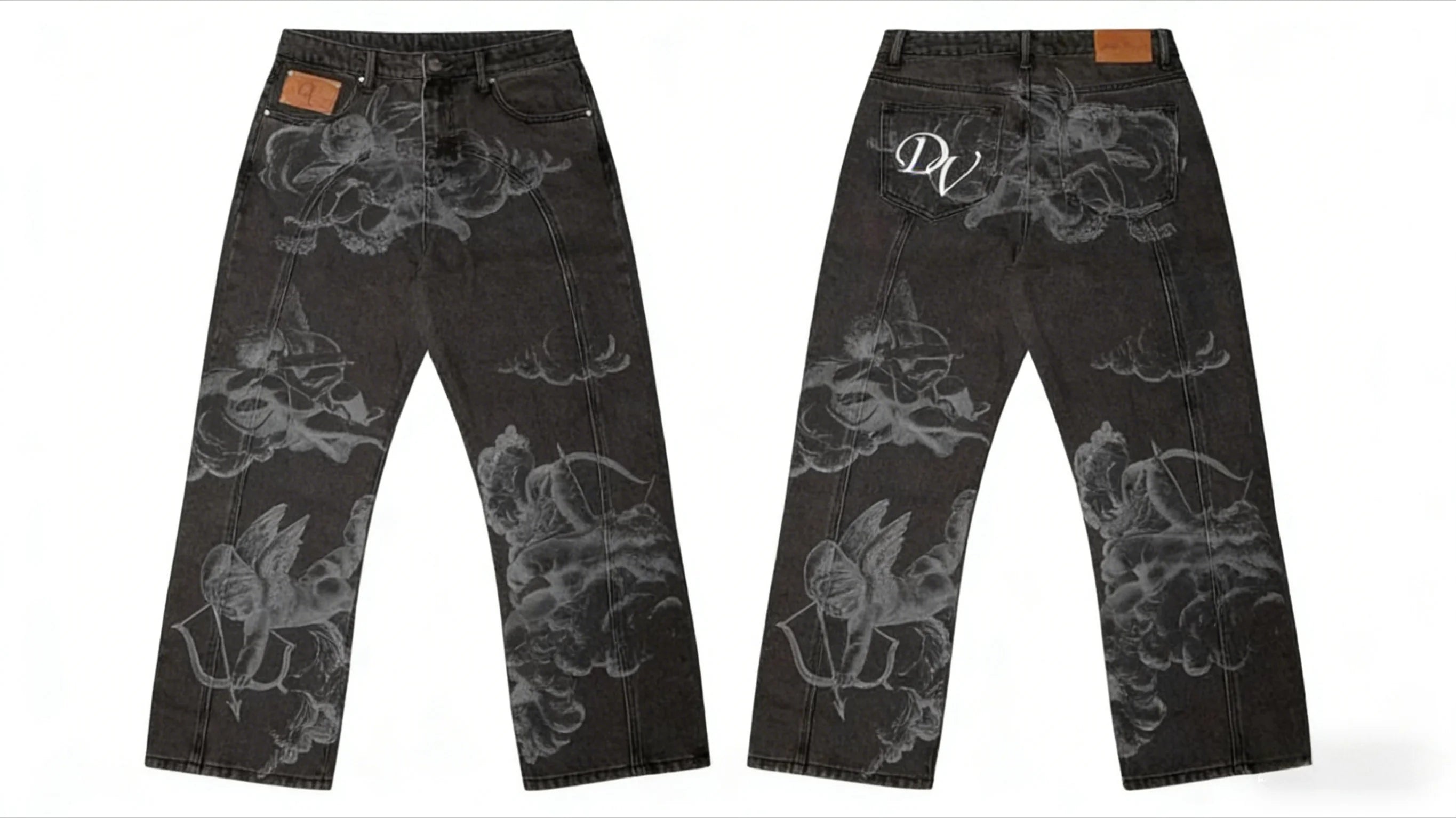 Y2K Black Washed Bestickte High-Waisted Oversized Jeans Herren Europäischer und Amerikanischer Retro Klassiker Lockere Weite Gerader Schnitt Hosen