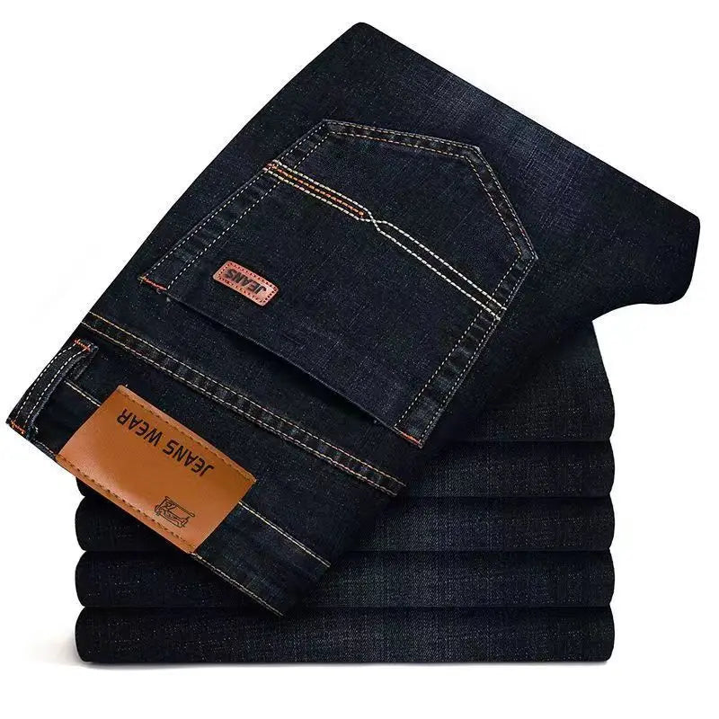2025 Neue Herren Stretch Jeans Herren Klassische Elastische Business Jeans Herren Mode Bequeme Einfarbige Schmale Straight Lange Denim Hose