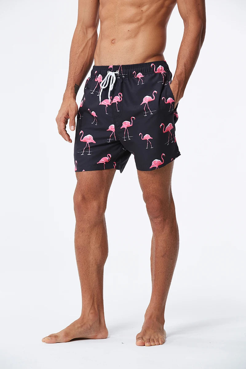 DATIFER Sommer Neue Mode Polyester Herren Shorts Strand Schnell Trocknend Bedruckte Badeshorts Übergröße Mesh-Futter Surf-Fitnessshorts Herren