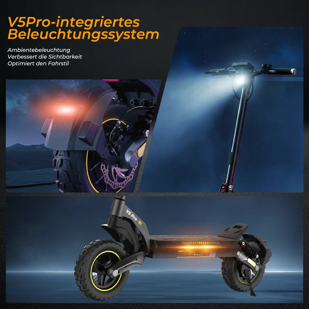 V5Pro Offroad E-Scooter 10 Zoll ABE zertifiziert 500W 48V12.5Ah Geländereifen Dual Federung E-Bremse Voltix APP Deutschland