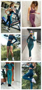 WAREBALL 2/3/4-teiliges Nahtloses Yoga-Set Sportkleidung Yoga-Anzüge für Frauen Fitness-Set Trainingsanzüge Sport-BH Gym Leggings