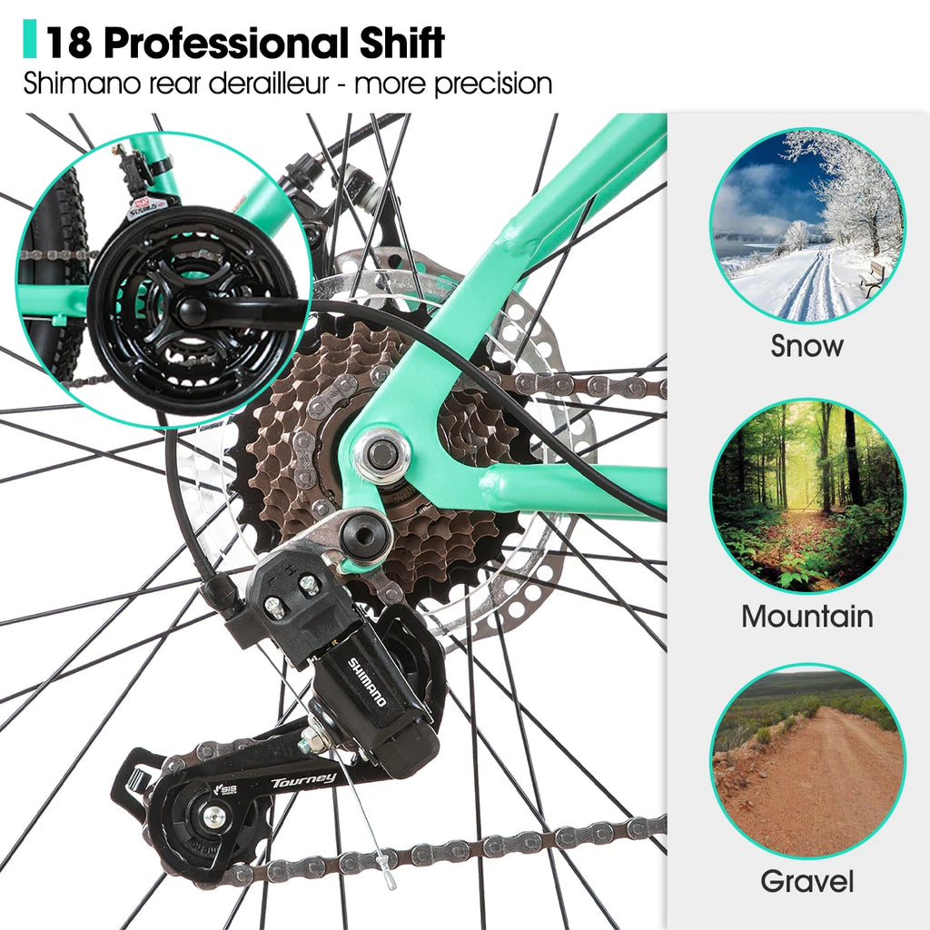 Hiland 26 Zoll Damen Mountainbike, 18-Gang mit Federgabel, doppelten mechanischen Scheibenbremsen, Aluminiumrahmen MTB