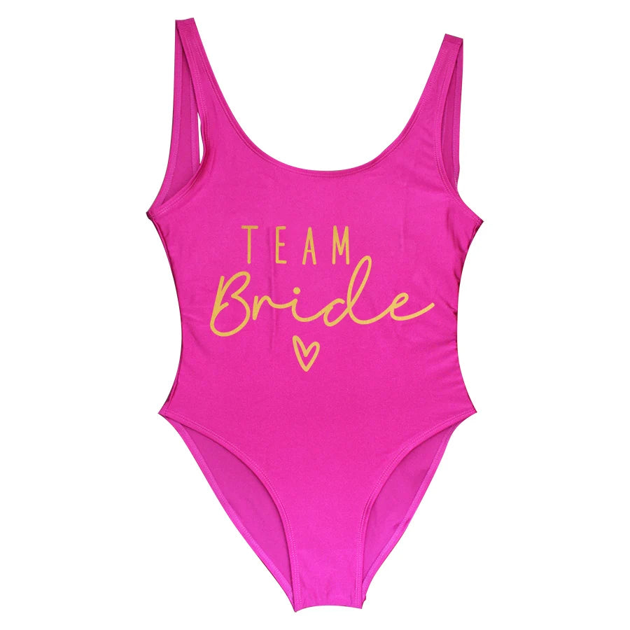 Junggesellinnenabschied Badeanzüge Einteiler Team Braut Bademode Braut zu sein Frau Rosa Bademode Bachelorette Strandmode Badeanzüge