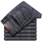 2024 Gerade, normale blaue Stretch-Jeans Frühling Herbst Herren Klassische Jeans Business Fashion Smart Jeans für Herren