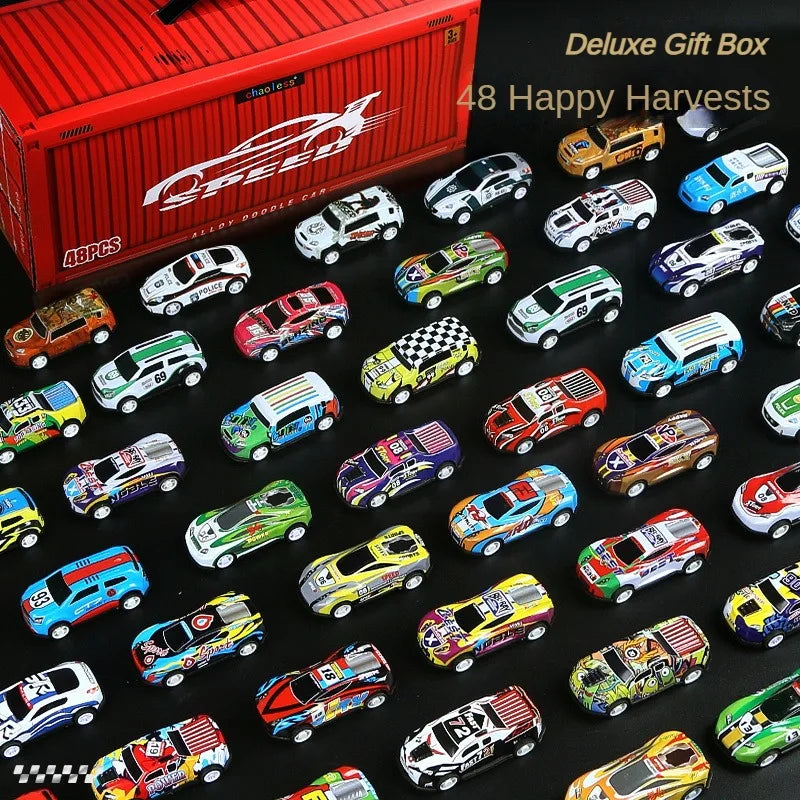 48pcs Metal Iron Alloy Cars Truck Toys Train Track Set Slot Car Models for Children's Toys Boy Miniature Trolleys Christmas Gift