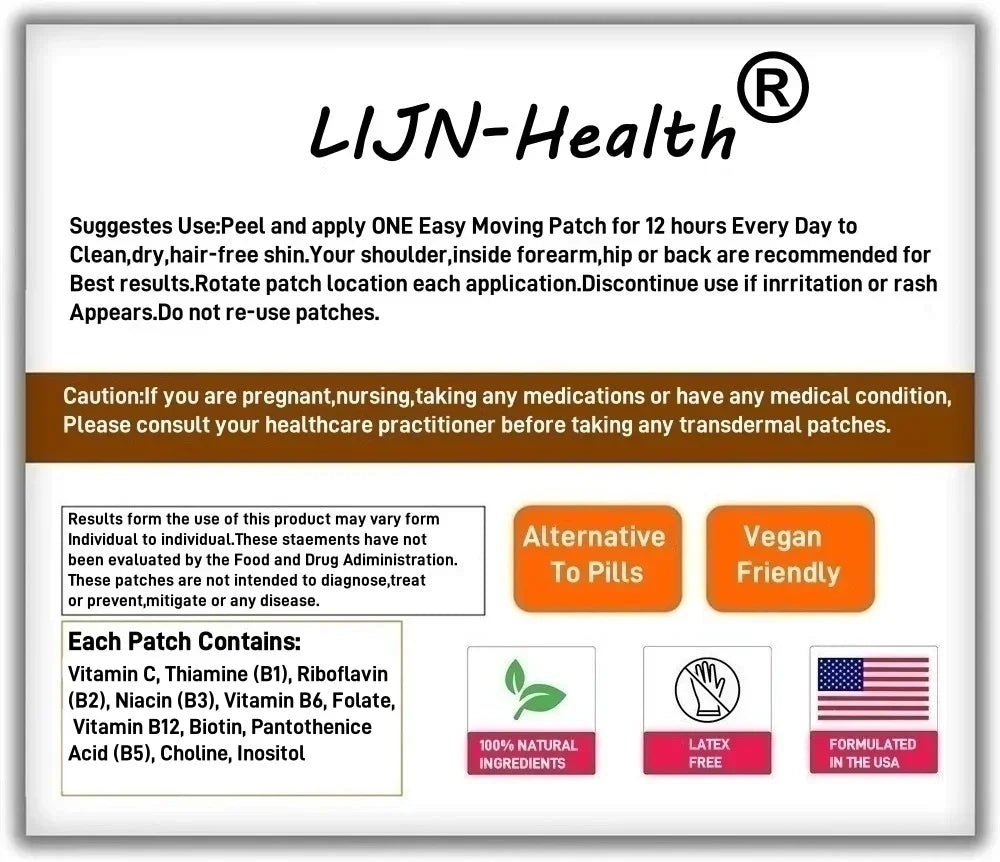 30 Patches Vitamin B Komplex Transdermal-Pflaster Alle B-Vitamine Folsäure, Vitamin C Unterstützung für Immunsystem, Energie & Stoffwechsel