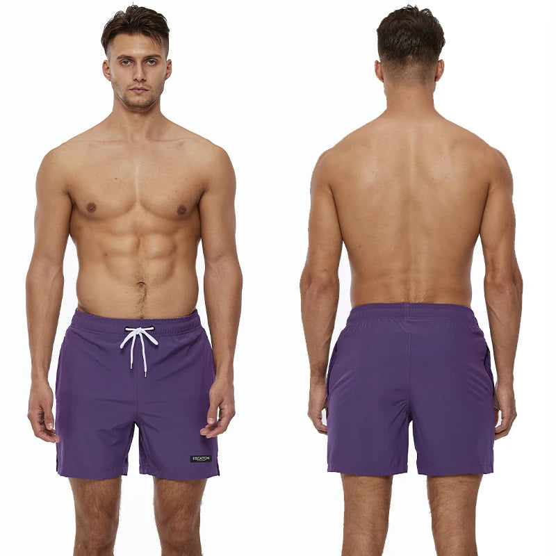 Escatch 2026 Sommer Herren-Badebekleidung Einfarbig Multicolor Polyester-Netzfutter Seitliche Reißverschlusstasche Maillot De Bain Homme Sportshorts