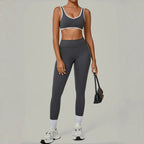 2PCS Damen Yoga-Set Hohe Taille Peach Hip Herausnehmbare Polsterung Sport-BH Hose Fitnessanzug Laufen Workout Gym Leggings Yoga-Set