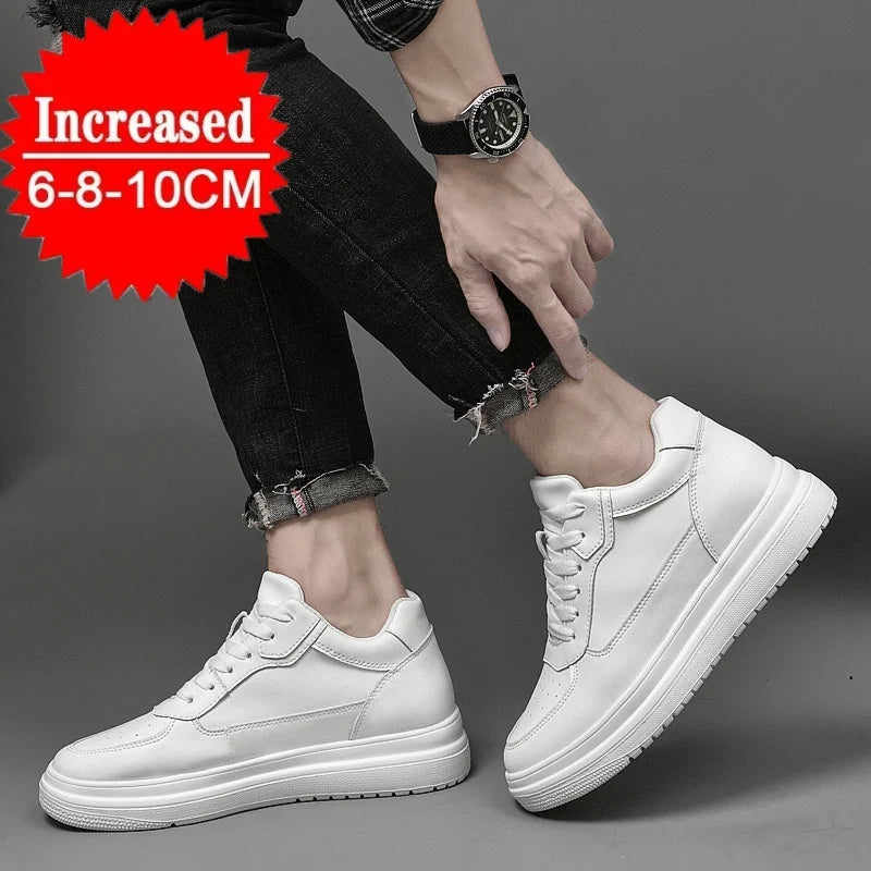 Hochwertige Herren-Sneaker, erhöhte Herrenschuhe, modische Freizeitschuhe, bequeme Leder-Sportschuhe, Höhenzunahme 6/8/10 cm