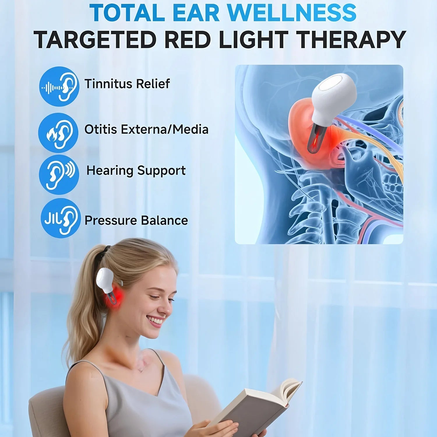 1 Stück schmerzfreies 650nm Rotlicht-Otologie-Lasertherapiegerät – Ohrenpflegeinstrument bei Tinnitus, Mittelohrentzündung & Taubheit