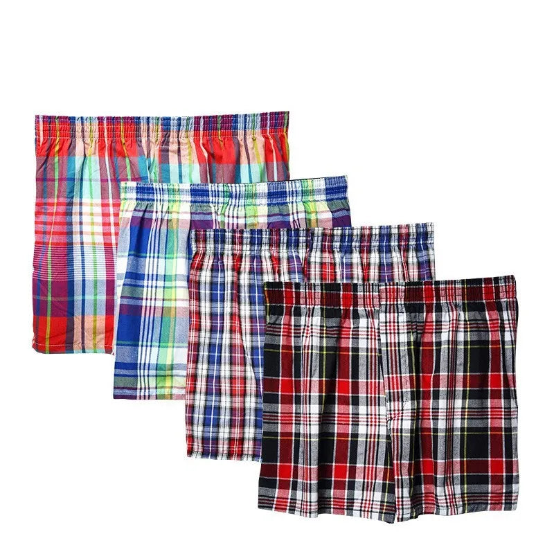 4 Herren-Boxershorts Locker Herrenunterhosen Baumwolle Großes Karomuster Pfeilhose Übergröße Klassische Basics Karo