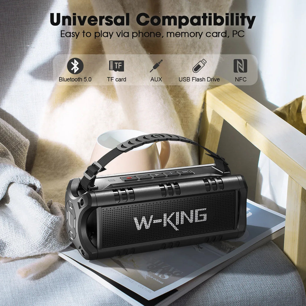 W-KING Bluetooth Lautsprecher, 30W Tragbarer Drahtloser Lautsprecher, IPX6 Wasserdichter Outdoor Lautsprecher, 24 Std. Wiedergabezeit, EQ, AUX, TF Karte