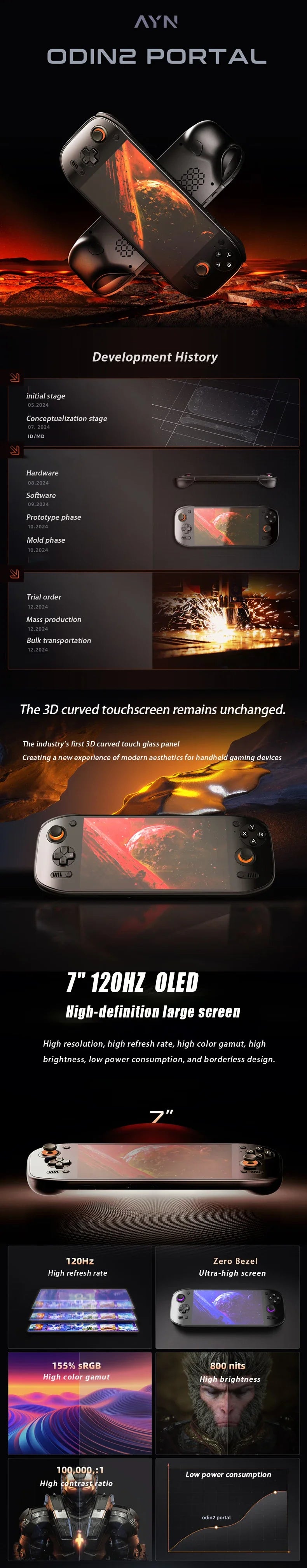 Ayn Odin 2 Portal Retro Handheld-Spielekonsole | 7" 120Hz Display, 8 Gen 2, 8000mAh Portable Videospielkonsole als Geschenk