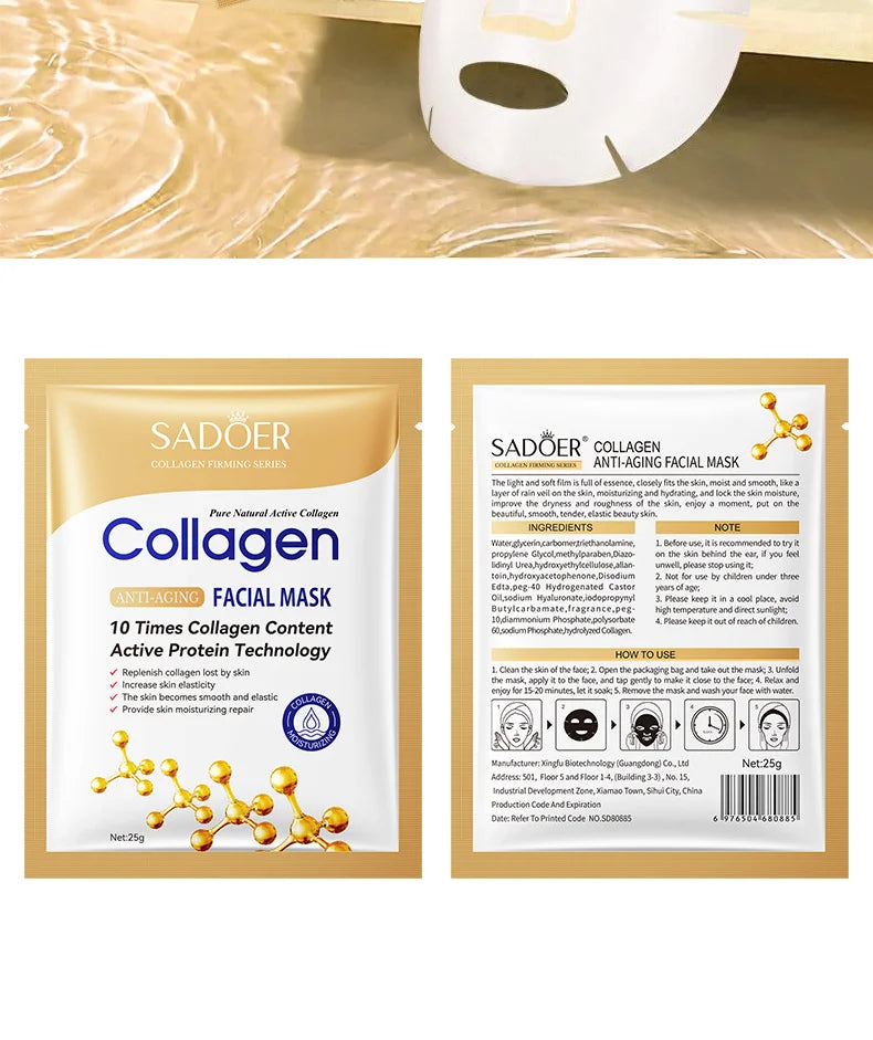 10 Stk. Kollagen Anti-Falten Gesichtsmaske Anti-Aging Mildert feine Linien Strafft die Haut Feuchtigkeitsspendend Aufhellend Hautpflege Koreanische Kosmetik