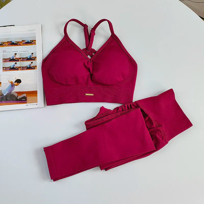 Nahtloser Yoga-Anzug für Damen, hohe Taille, Sport-BH, Leggings, Fitnessstudio-Set, Fitness-Anzug, Workout-Leggings-Set, Pilates-Sportbekleidungs-Outfit