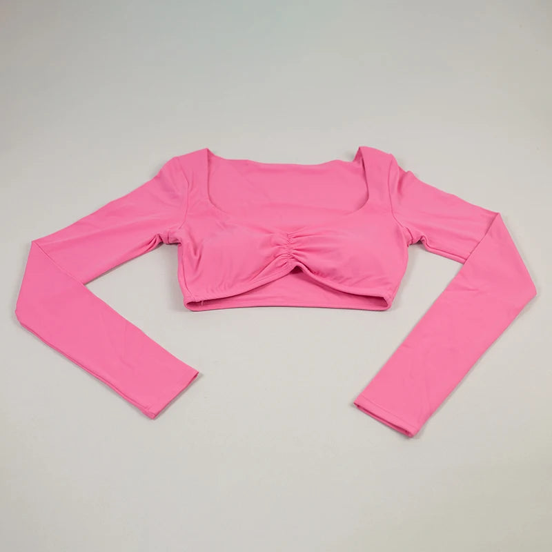 Schnell trocknende, atmungsaktive, kurze Yoga-Kleidung für Damen, sexy, „Nude Feeling“ Fitness-Oberteile, schmal geschnittene Trainings-Laufkleidung