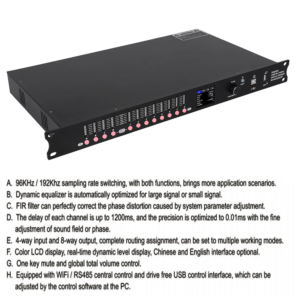 DP48X Professioneller Digital-Audioprozessor 4 Eingänge 8 Ausgänge Drive Rack Prozessor mit RIR DEQ 192KHZ Lautsprechermanagementsystem