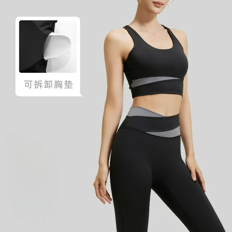 Yoga Set 3-teilig, Gym Kleidung, Sportbekleidung, Yoga Anzüge für Damen, Langarm Crop Top, Fitness Set, Trainingsanzüge, Sport-BH, Gym Leggings