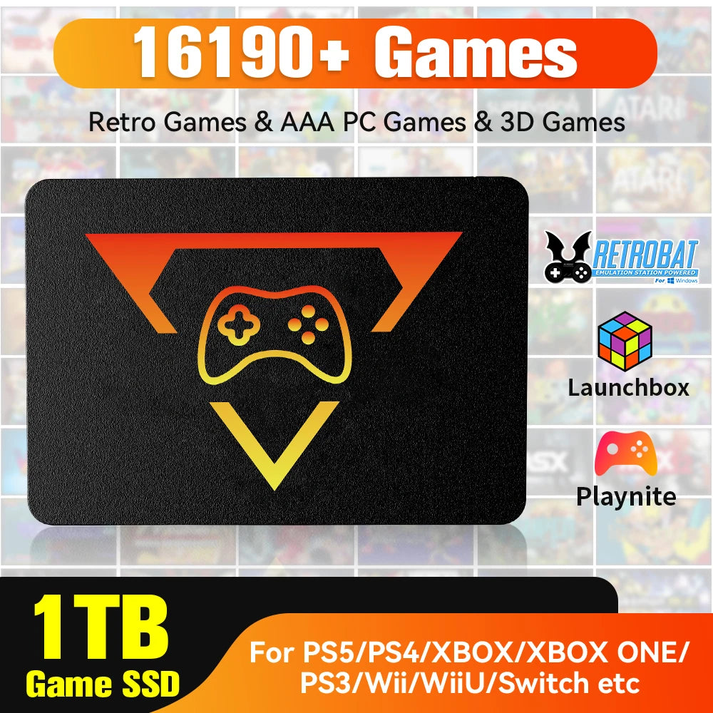1TB tragbare Gaming-SSD 3 Systeme in 1 Spielekonsole 80+ Emulatoren für PS5/PS4/XBOX/XBOX One/PS3/SWITCH mit 16191 3D- & Retro-Spielen Hauptbild