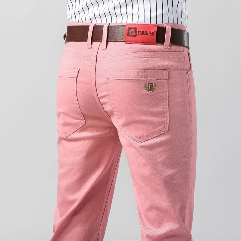 5 Farben Herren Bunte Denim Stretch Stretch Jeans Elastische Gelb Pink Rot Slim Herren Bekleidung Einfache Business Denim Hosen