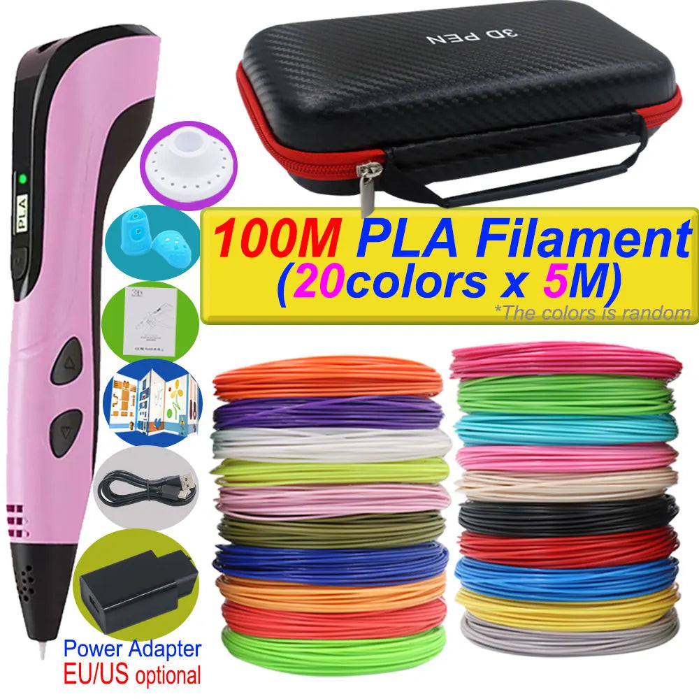 2026 Neue 3D-Druckstift DIY Dreidimensionale Malerei Kinderspielzeug mit LCD-Bildschirm Netzteil 200M PLA-Filament Spielzeug Geschenk