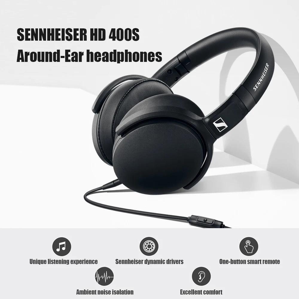 Sennheiser HD 400S kabelgebundener Kopfhörer Over Ear HiFi Stereo Bass Noise Isolating Headset mit Mikrofon für Smartphone PC Laptop Musik