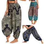 Damen Boho Weite Hosen Haremshose Erwachsene Hohe Taille Yoga Loose Laternenhose Atmungsaktive Strandhose Urlaub Bedruckte Jogger