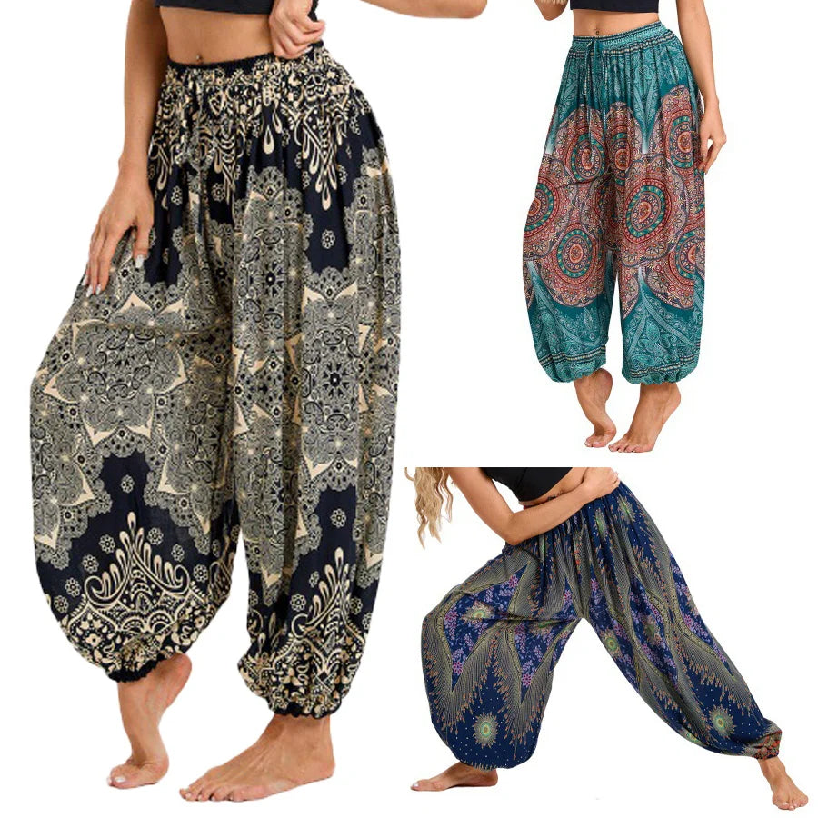 Damen Boho Weite Hosen Haremshose Erwachsene Hohe Taille Yoga Loose Laternenhose Atmungsaktive Strandhose Urlaub Bedruckte Jogger Hauptbild