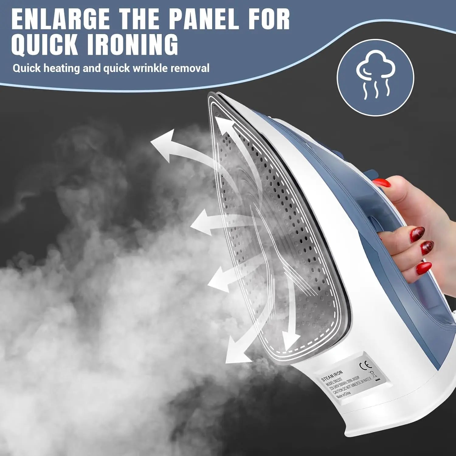 BRIEFNESS 2400W Dampfbügeleisen Handbügeleisen Einstellbarer Thermostat Regler Bügeleisen Kleidung Tragbares Bügelwerkzeug