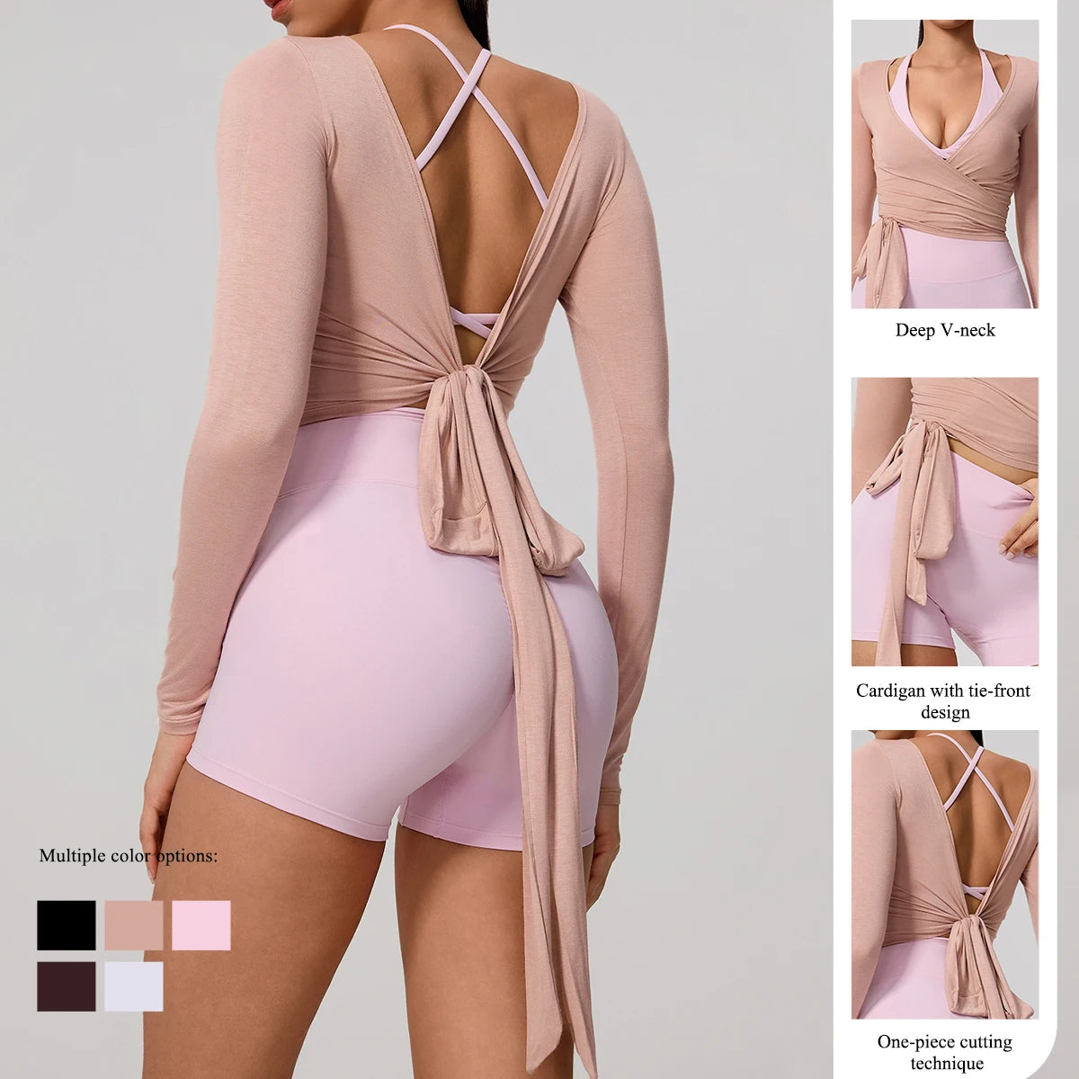 Neue Sommer Damen Yoga Langarm Einteiler Träger Yoga Kleidung Weibliches Training Premium Ballett WickeloberteileFrauen Fitness Sport Top