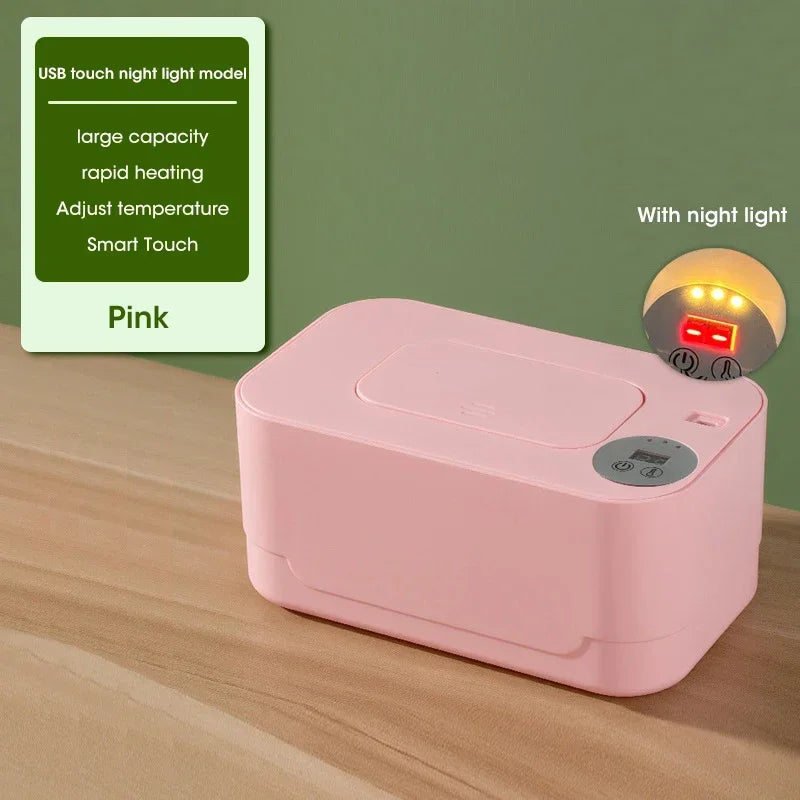 Baby Wipe Warmer Heater with LED Display, Wet Towel Dispenser Portable USB Charge Baby Wipe Warmer Napkin Heating Box Home/Car