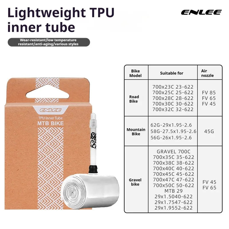 ENLEE Fahrradschlauch TPU Sclaverandventil Rennrad Mountainbike TPU Schlauch Presta Ventil 45mm 65mm 85mm Fahrradschlauch Fahrradteile