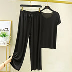 Zweiteiliges Set Damen Oberteil und Hose Sommer 2-teilige Sets Damen Outfits Urlaub 2026 neue Kollektion weite Hose elegant lässig