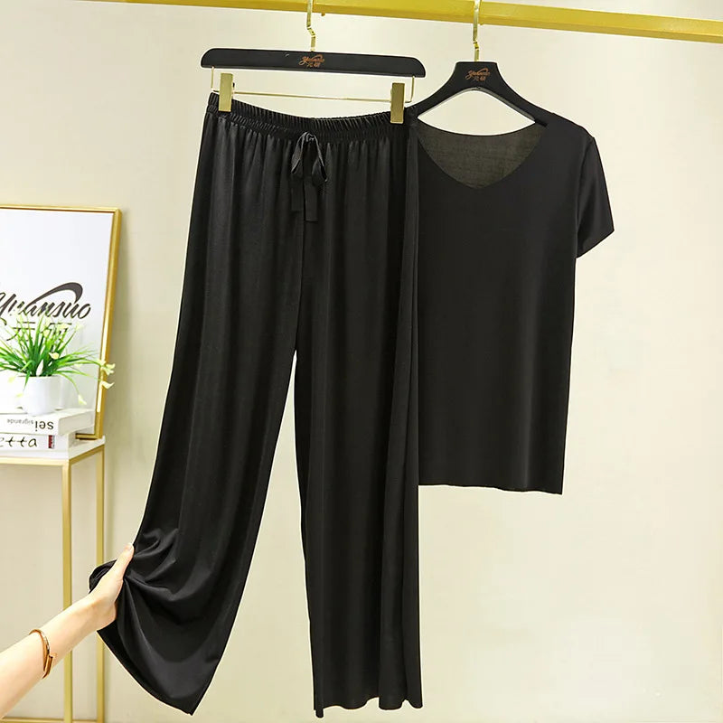 Zweiteiliges Set Damen Oberteil und Hose Sommer 2-teilige Sets Damen Outfits Urlaub 2026 neue Kollektion weite Hose elegant lässig