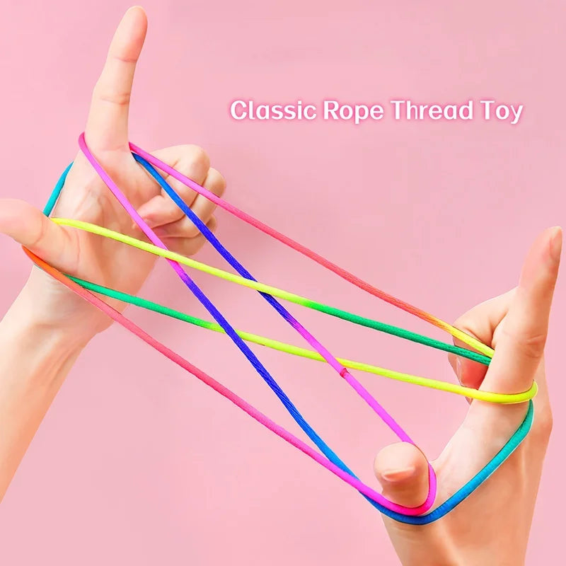 Regenbogen Cats Cradle Schnur 1.6M/63 Zoll Lange Regenbogen Bunte Fingerschnur Chinesische Fingerspiele Spielzeug für Kinder