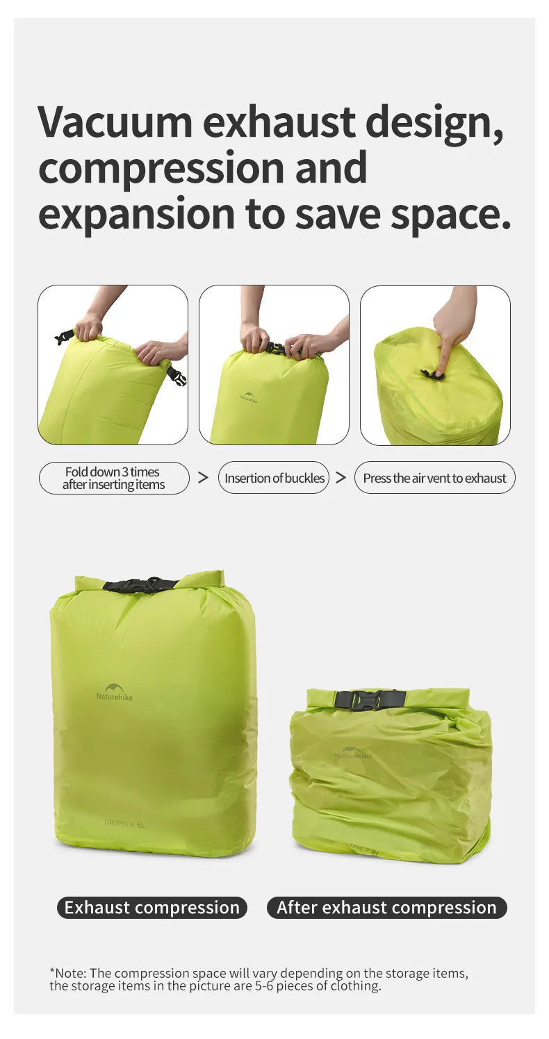 Naturehike Rolle-Aufbewahrungstasche Outdoor Reise Wandern Leicht Wasserdicht Vakuum Kompressionsspender Taschen Tragbarer Organizer