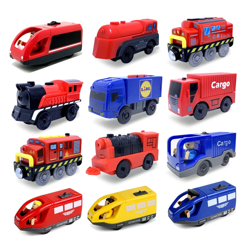 Elektrische Zuglokomotive Magnetisches Auto Druckguss-Modell Steckplatz passend für alle Marken Holzzugschienenbahn für Kinder Spielzeug W02