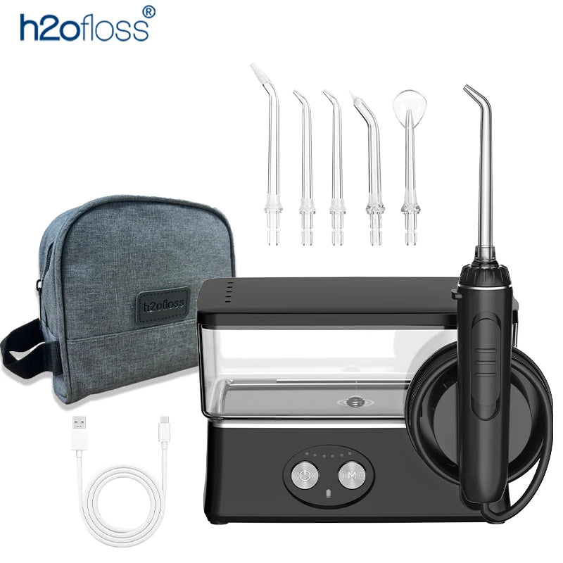 H2ofloss Munddusche Tragbar Munddusche 570 ml 140 PSI Hochdruck 6 Modi 5 Düsen mit Aufbewahrungstasche USB Wiederaufladbar